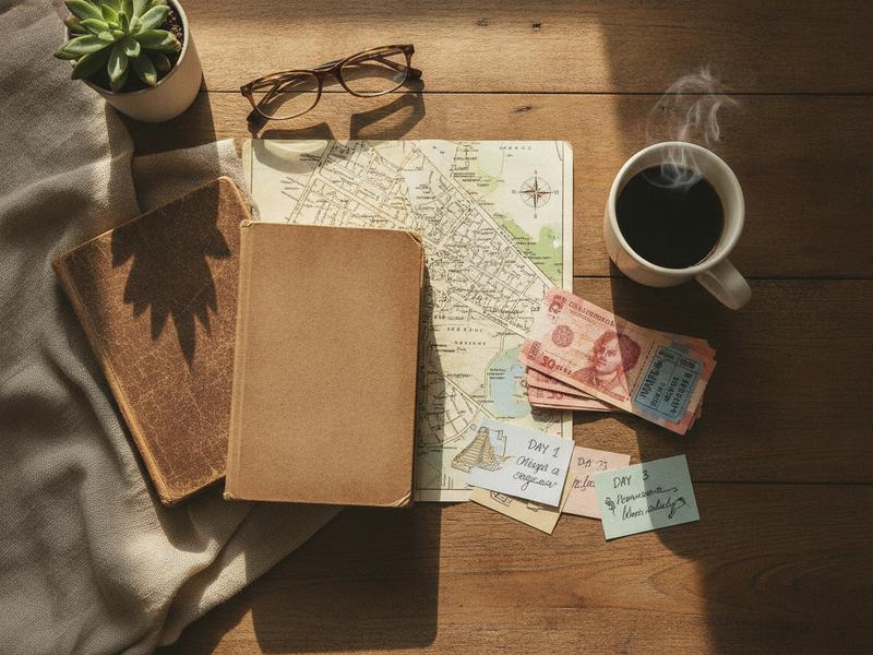 Books coffee museum tickets and a Guadalajara map arranged for a three-day FIL itinerary