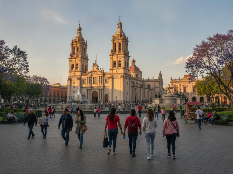 Guadalajara Cathedral and central plazas during a morning before the book fair