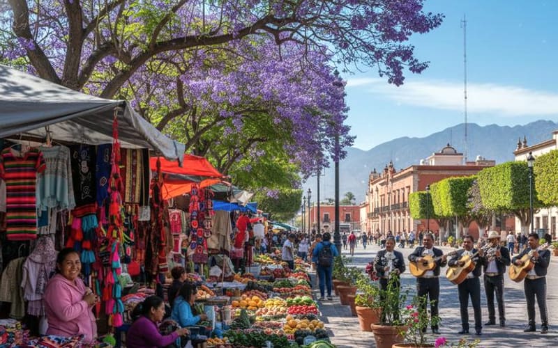 Gómez Palacio plaza area during a warm April afternoon