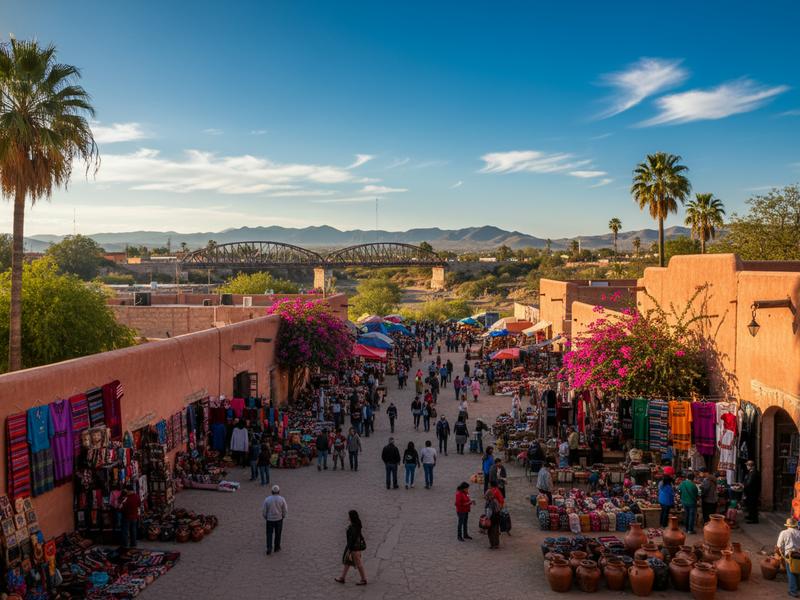 Central Gómez Palacio street set up for a short March morning walk
