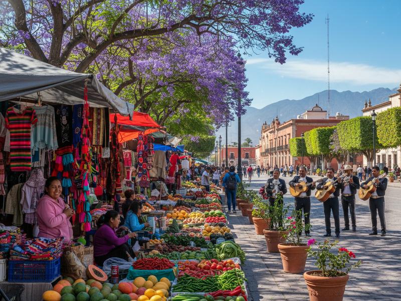Gómez Palacio plaza area during a warm March afternoon