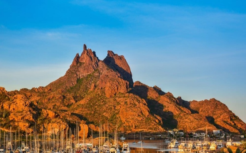 Blue Sea of Cortez water and desert hills near San Carlos on a November Guaymas trip