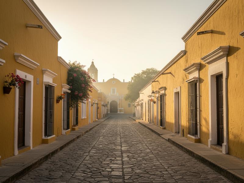 Yellow colonial buildings and a quiet street in Izamal, Yucatán, in late October