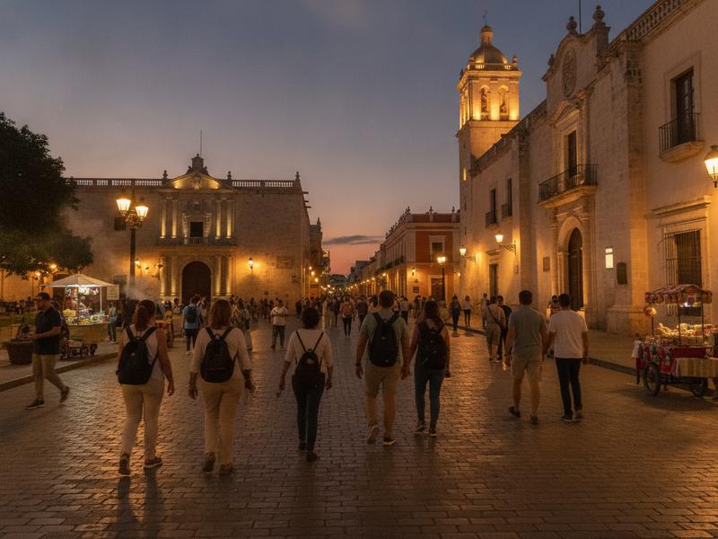 Mérida Centro at dusk before Hanal Pixán events begin