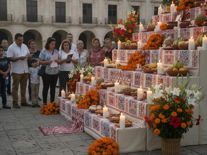 Public Hanal Pixán altar near Plaza Grande in Mérida