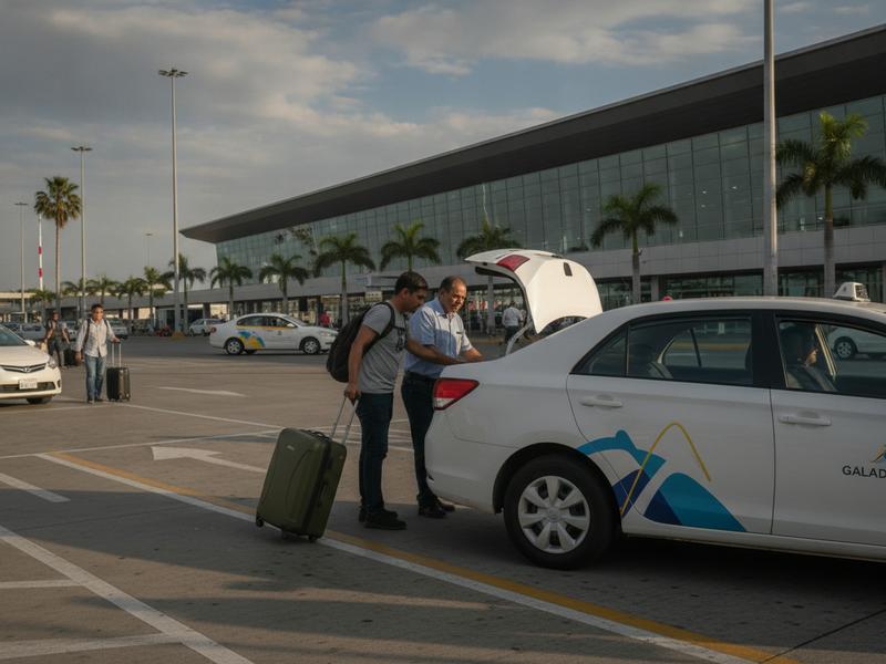 Traveler loading a suitcase into an authorized taxi at Guadalajara airport
