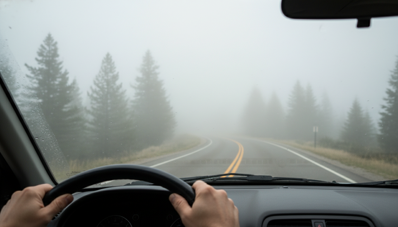 Driving in fog oaxaca mountains