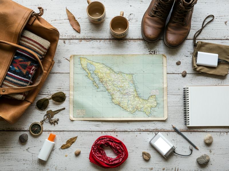 Baja road trip luggage and map for a Los Angeles to Valle de Guadalupe drive