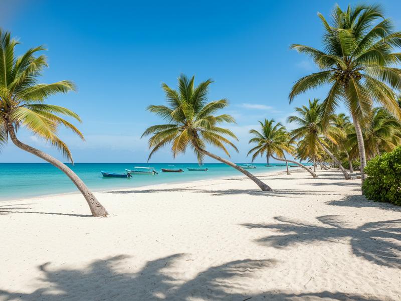 Wide Pacific beach scene with blue water, open sand, and green hills behind the coast