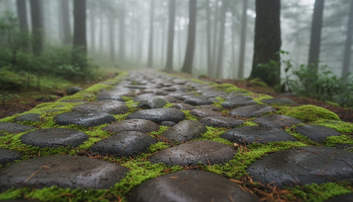 Detailed texture of the historic stone path on the Camino Real hike