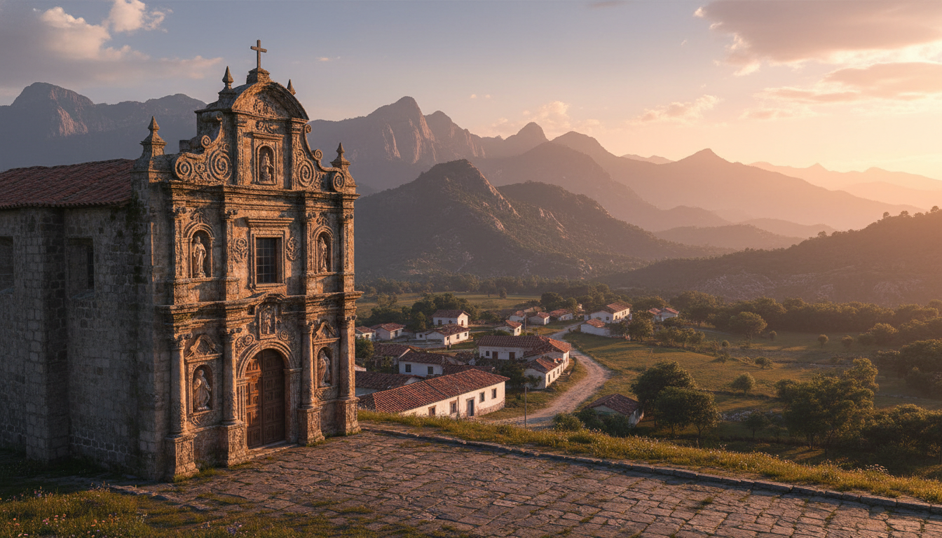 The baroque church of Santa Catarina Lachatao perched on a hill