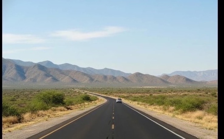 Road south of Linares in Nuevo Leon during a dry April travel day