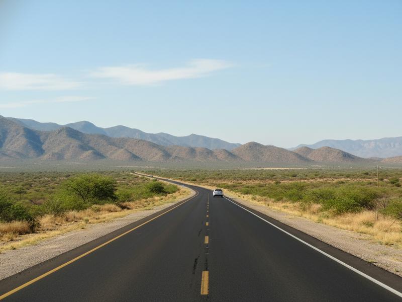 Road south of Linares in Nuevo Leon during a hot August travel day