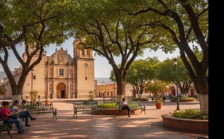 Linares Plaza de Armas with shade and February afternoon light in Nuevo Leon
