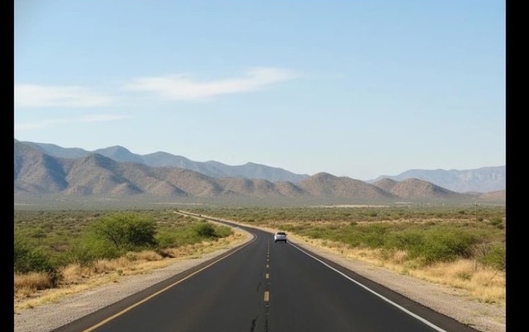 Road south of Linares in Nuevo Leon during a clear January travel day
