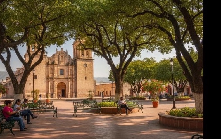 Linares Plaza de Armas with shade and January afternoon light in Nuevo Leon