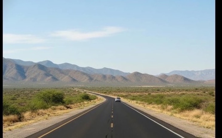 Road south of Linares in Nuevo Leon during a clear March travel day