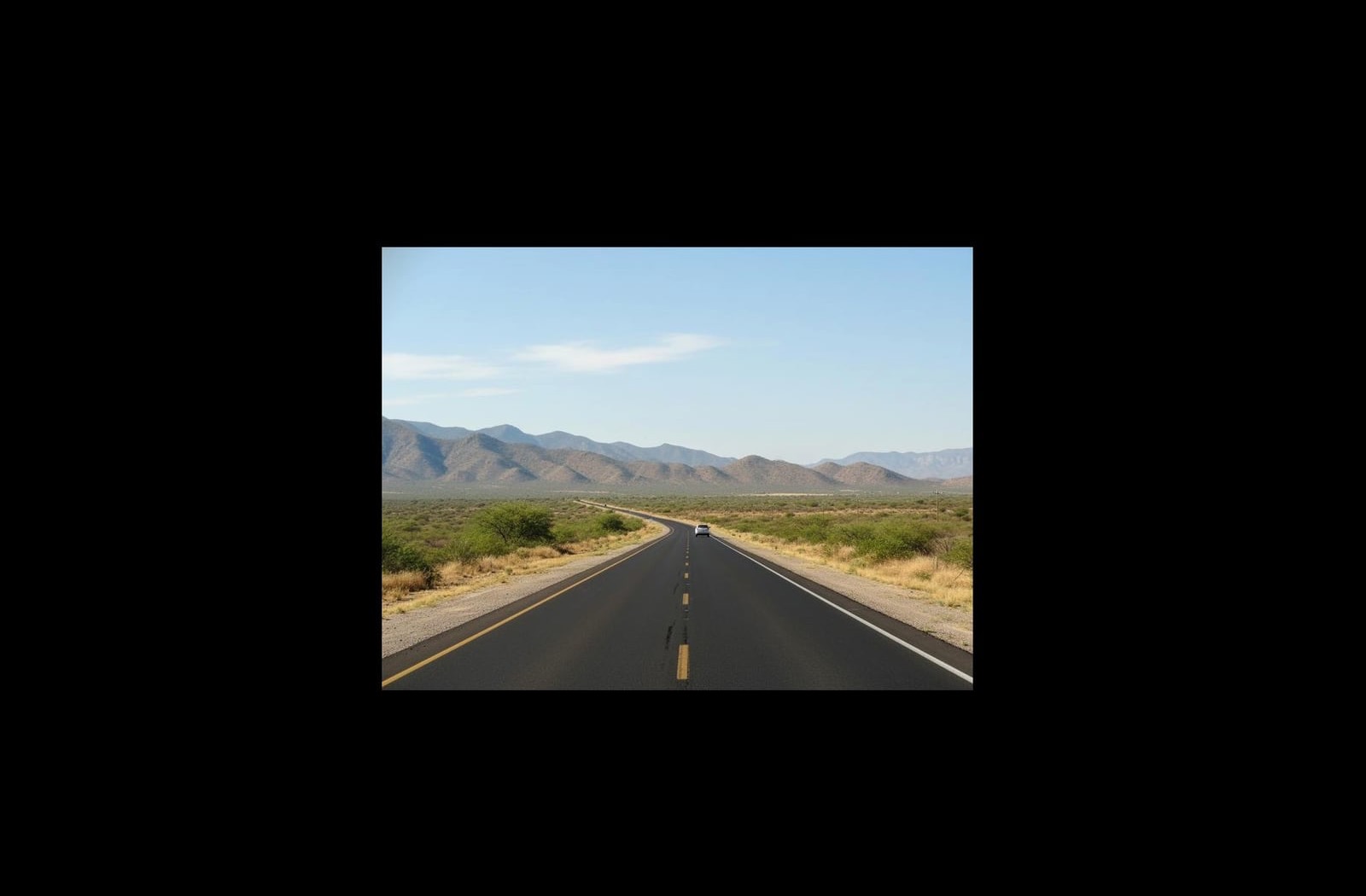 Road south of Linares in Nuevo Leon during a clear November travel day