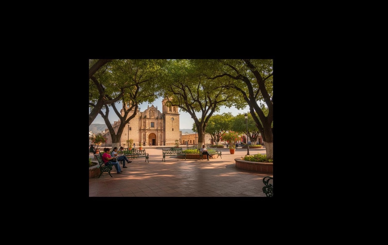 Linares Plaza de Armas with shade and November afternoon light in Nuevo Leon