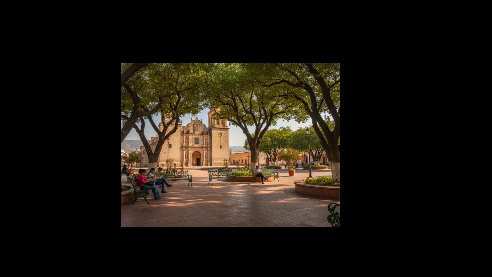 Linares Plaza de Armas with shade and October afternoon light in Nuevo Leon