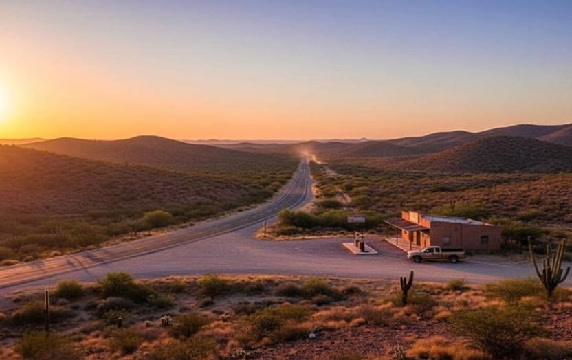 Evening light over Matehuala after a hot August travel day