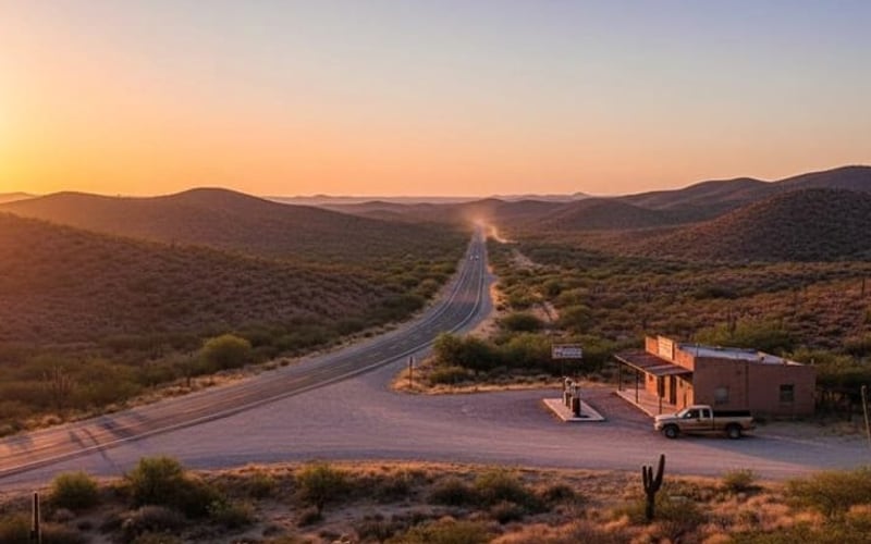 Dry February evening light over Matehuala after a high-desert travel day
