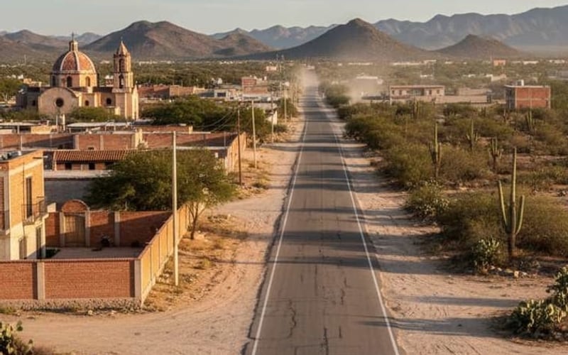 Clear February high-desert road near Matehuala before the route toward Real de Catorce