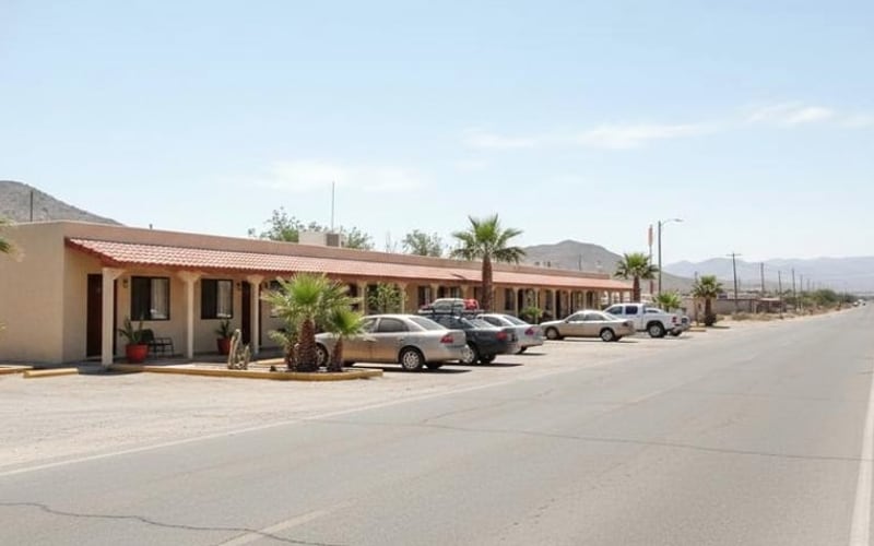 Practical Matehuala hotel entrance with parking for a February high-desert road trip