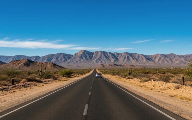 Highway outside Matehuala used for July routes toward San Luis Potosi, Saltillo, and Real de Catorce