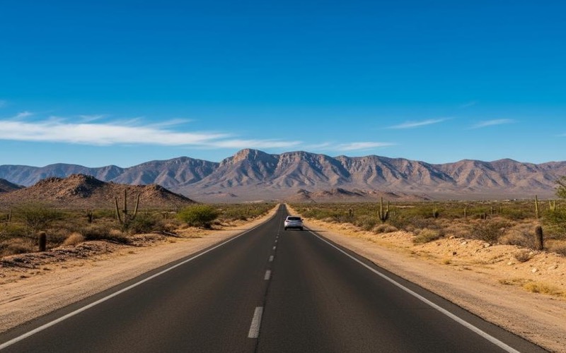 Highway outside Matehuala used for June routes toward San Luis Potosi, Saltillo, and Real de Catorce
