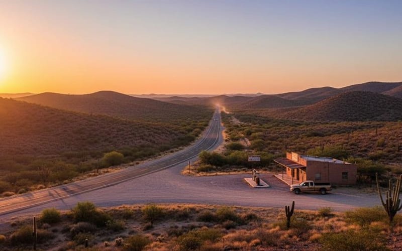 Dry March evening light over Matehuala after a high-desert road-trip day