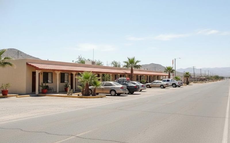 Practical Matehuala hotel entrance with parking for a March high-desert road trip