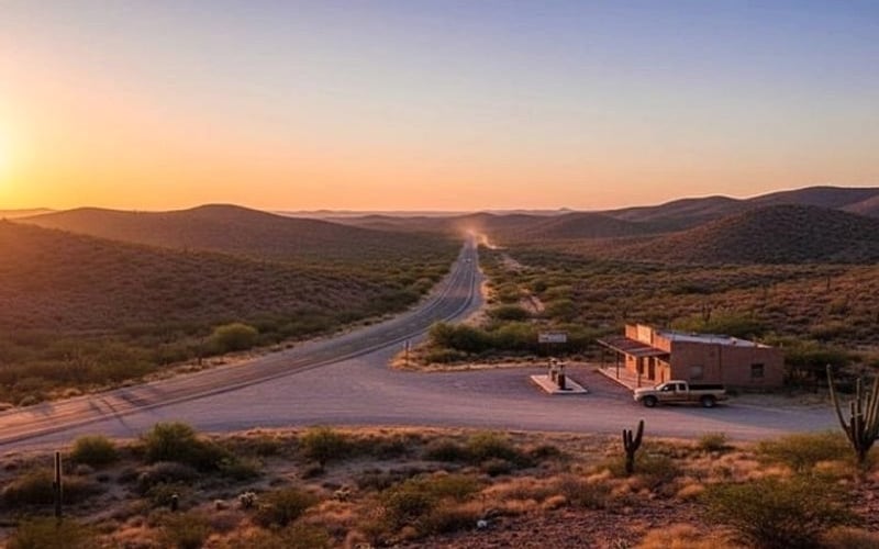 Evening light over Matehuala after a dry November road-trip day