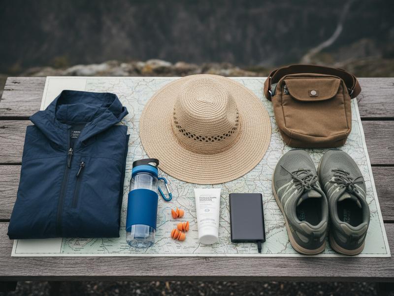 Race weekend essentials including hat sunscreen ear protection and refillable bottle