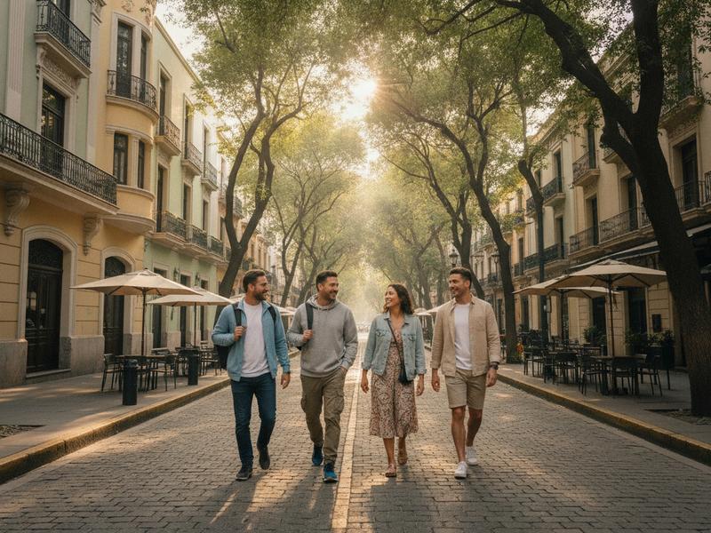 Travelers walking through Roma and Condesa before Mexico City race weekend