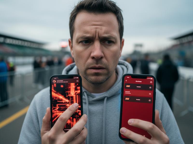 Race fan checking a mobile ticket seller for scam warning signs