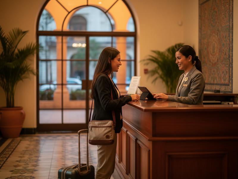 Traveler arriving at a Mexico City hotel before Grand Prix weekend
