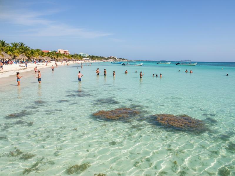 Shallow clear water at Playa Norte on Isla Mujeres in summer