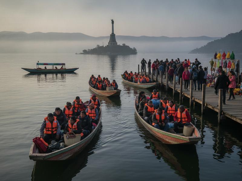 Morning passenger boats leaving Pátzcuaro for Janitzio on November 1