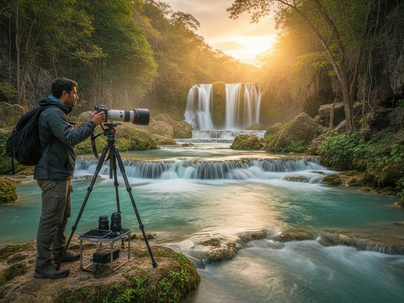 Photographer capturing Minas Viejas waterfall from viewpoint