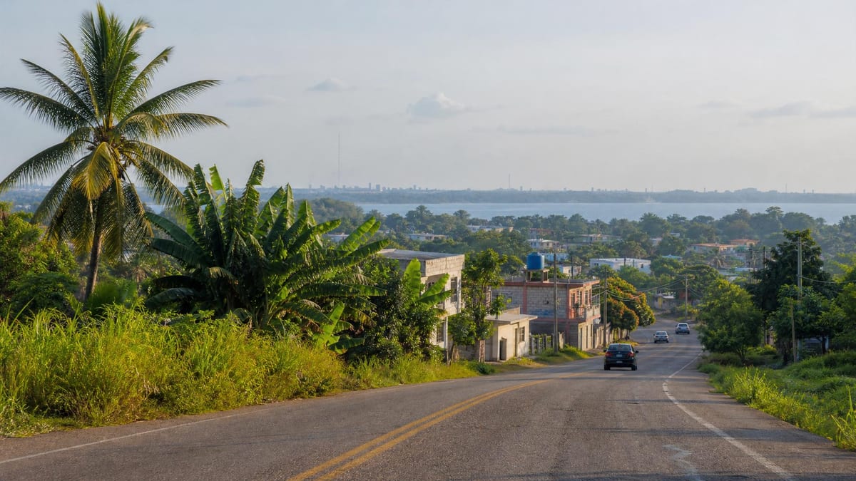 Warm November morning road scene in Minatitlan after the southern Veracruz rainy season