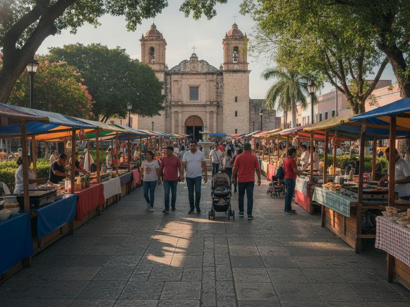 Barrio de San Sebastián in Mérida with seasonal food stalls and local families