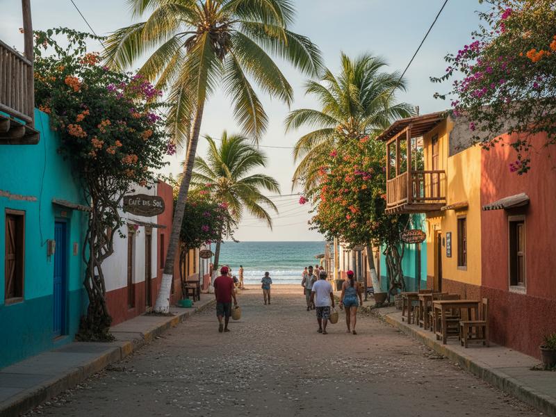 Small beach town street in Mazunte near the Oaxaca coast
