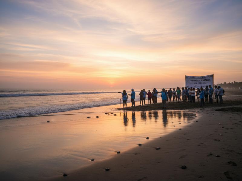 Sunset colors over the Oaxaca coast before a turtle release