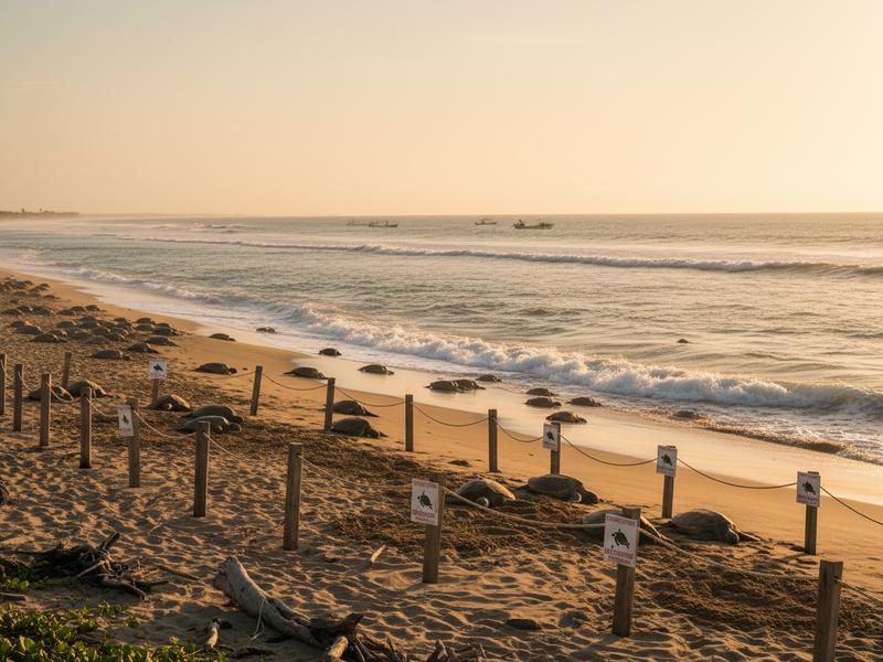 Marked conservation zone on Playa Escobilla Oaxaca with Pacific waves