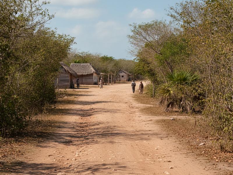 Road through the Camino Real region approaching Pomuch in northern Campeche