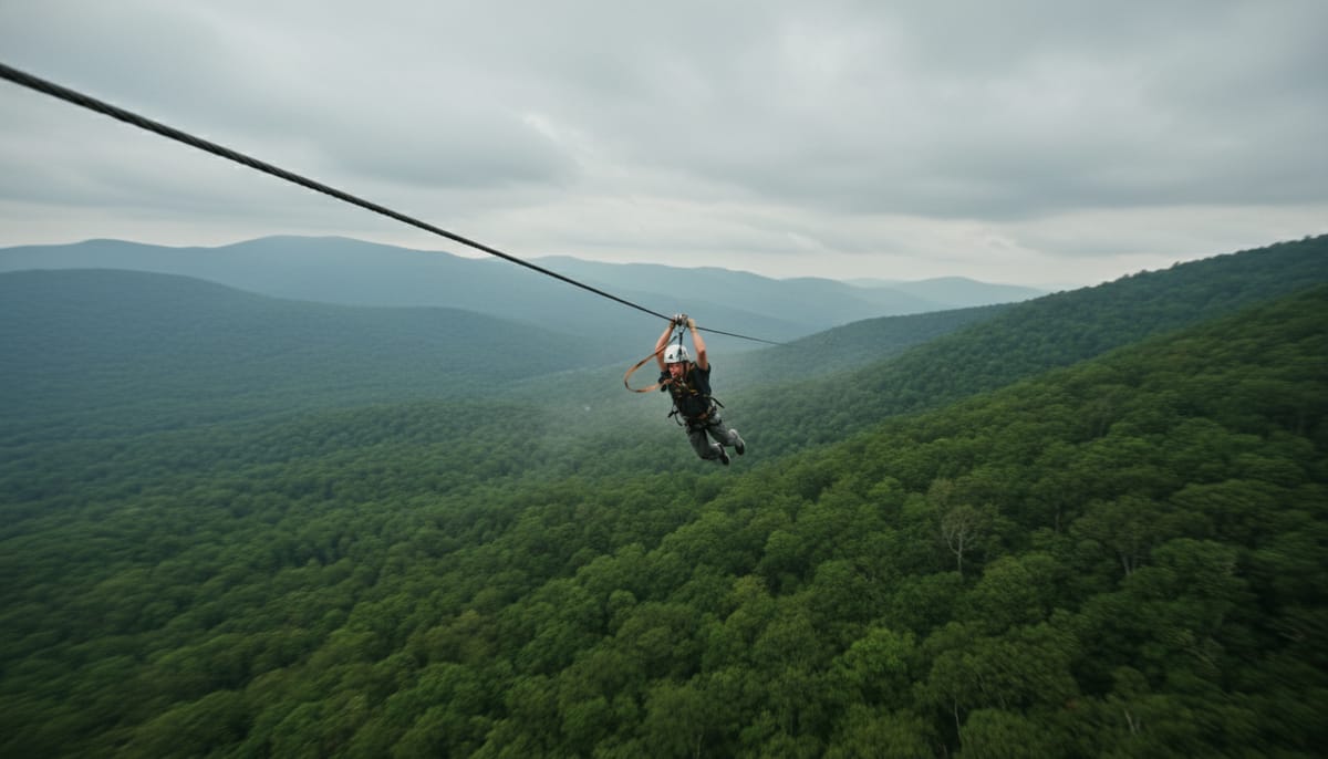High Altitude Zip Line Action