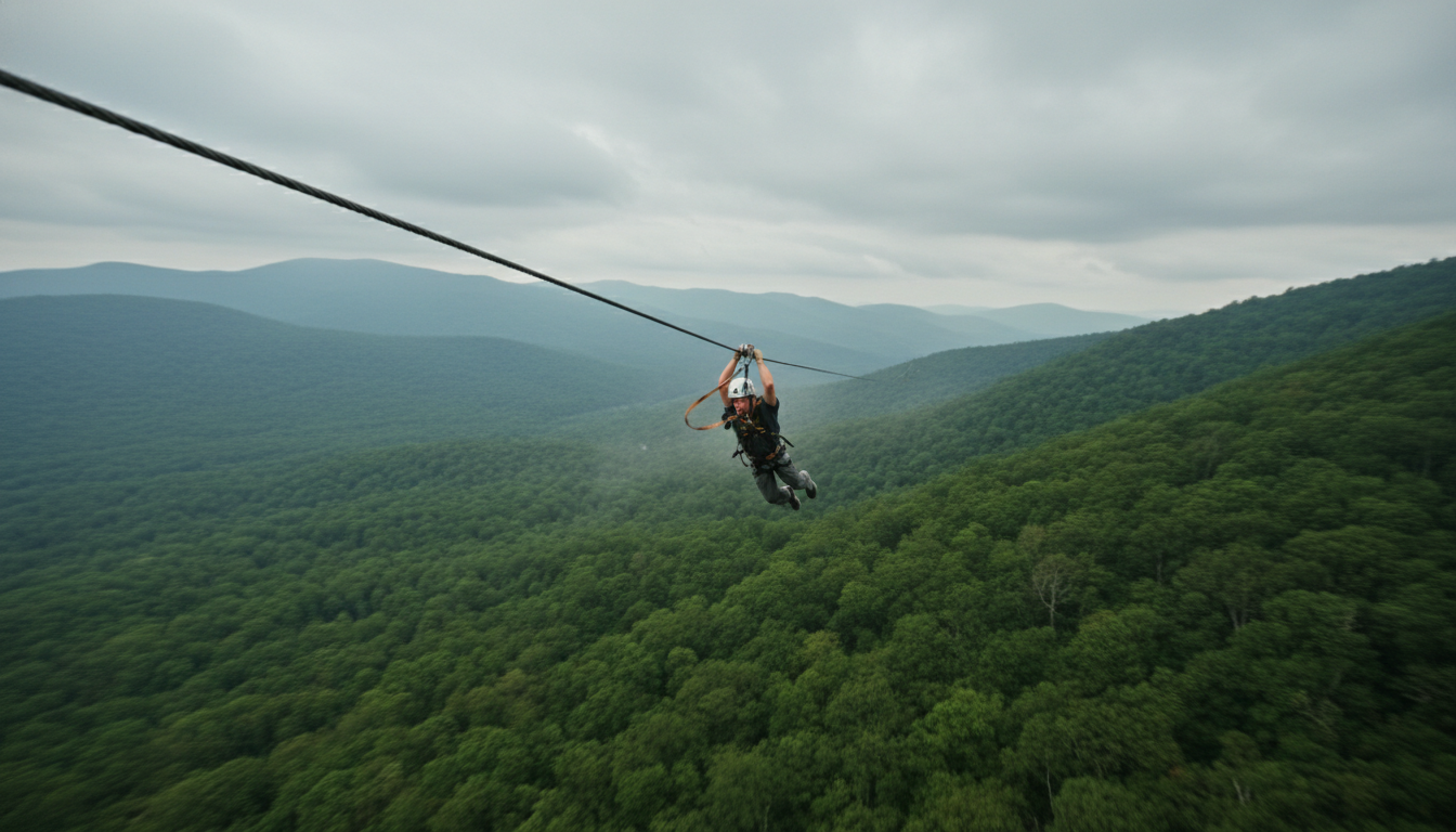 High Altitude Zip Line Action