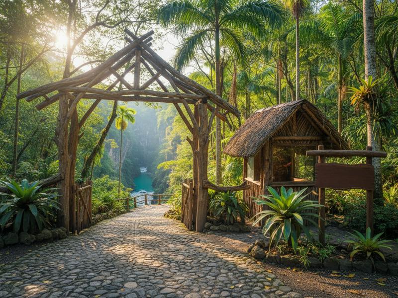 Entrance area at Puente de Dios with ticket booth and facilities