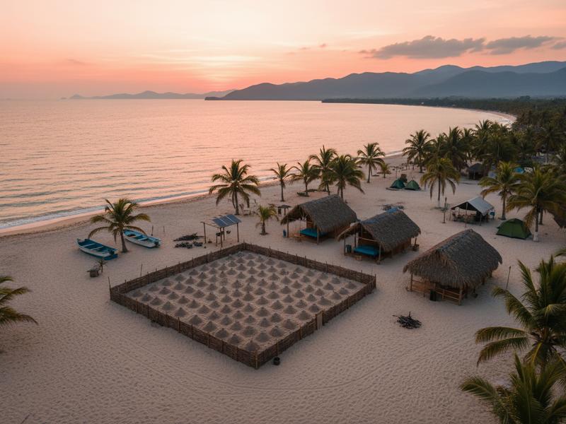 Small turtle conservation camp near Banderas Bay with protected hatchery area